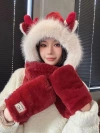 Ankela Red Hat and Scarf Integrated Women's Autumn and Winter plush three-piece set 2025 New style Warm Ear cap Specification image